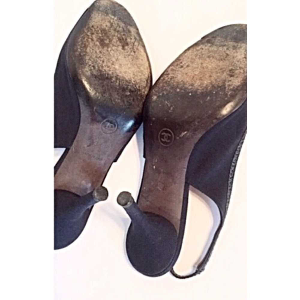 Chanel Navy Blue Camellia Canvas Slingbacks - Picture 5 of 6